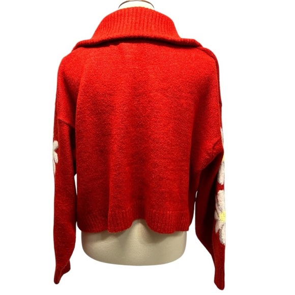 TOPSHOP Red Daisy Quarter Zip Collared Crop Cozy Knit Sweater Womens 10 - Picture 10 of 15